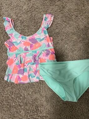 Justice Pastel Watercolor Ruffle Two-Piece Bikini - Mint, Pink, Purple, Coral